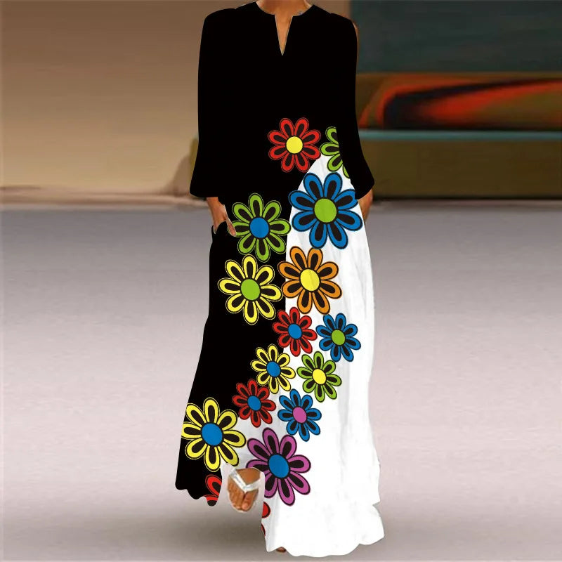 Butterfly Printing Women Sundress 2023 Spring Vintage Long Sleeve V-neck Maxi Dress Elegant Ladies Long Dresses Female Vestidos