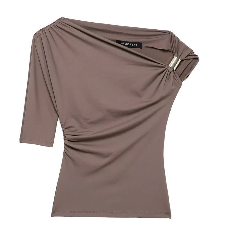 Top Summer Tight Plain T-Shirts Stylish Short Sleeve Black Blouse