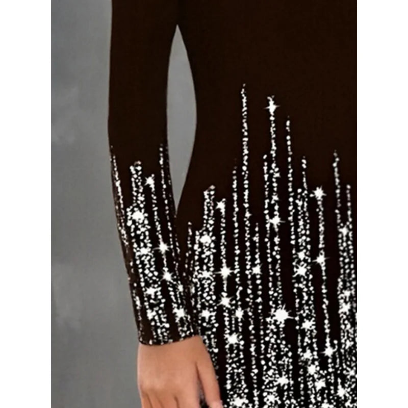 2025Girls Long Sleeve Dress - Glitter Starry Gradient Print Bodycon Dress for Kids, Trendy Party Cocktail Fashion Dress