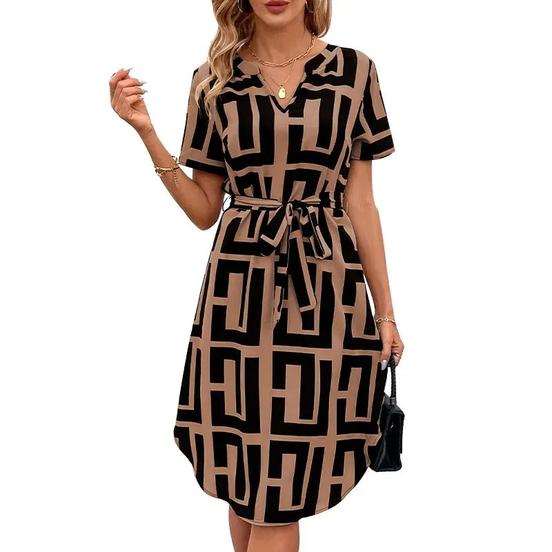 Women's A-Line Midi Dress Elegant Vintage Female Dresses