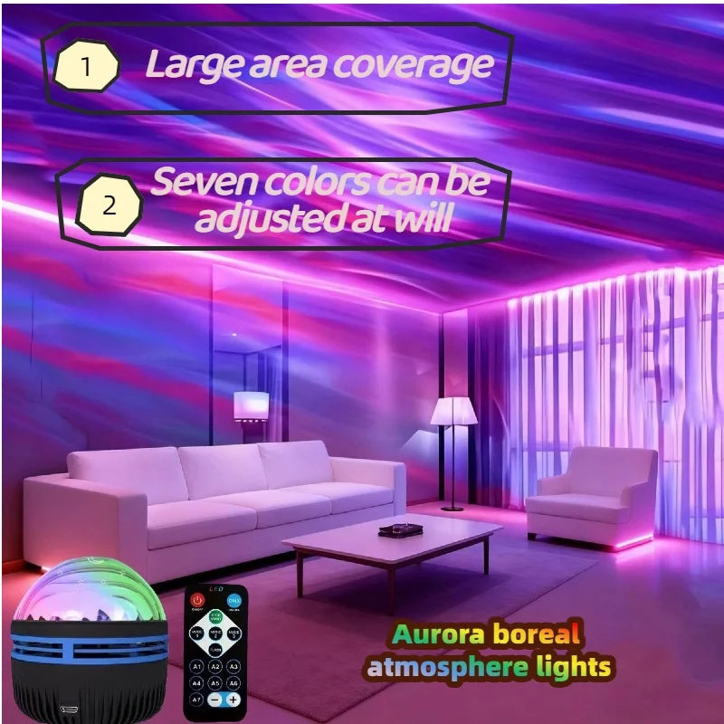 Smart Remote Starry Galaxy Projector - Auto Rotating LED Aurora Lamp
