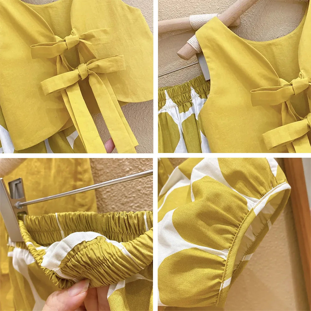 Bear Leader 2025 Korean Fashion Pastoral Backless Suit Thin Pullover Girl's Vest Top Polka Dot Knickerbockers Three Piece Cotton