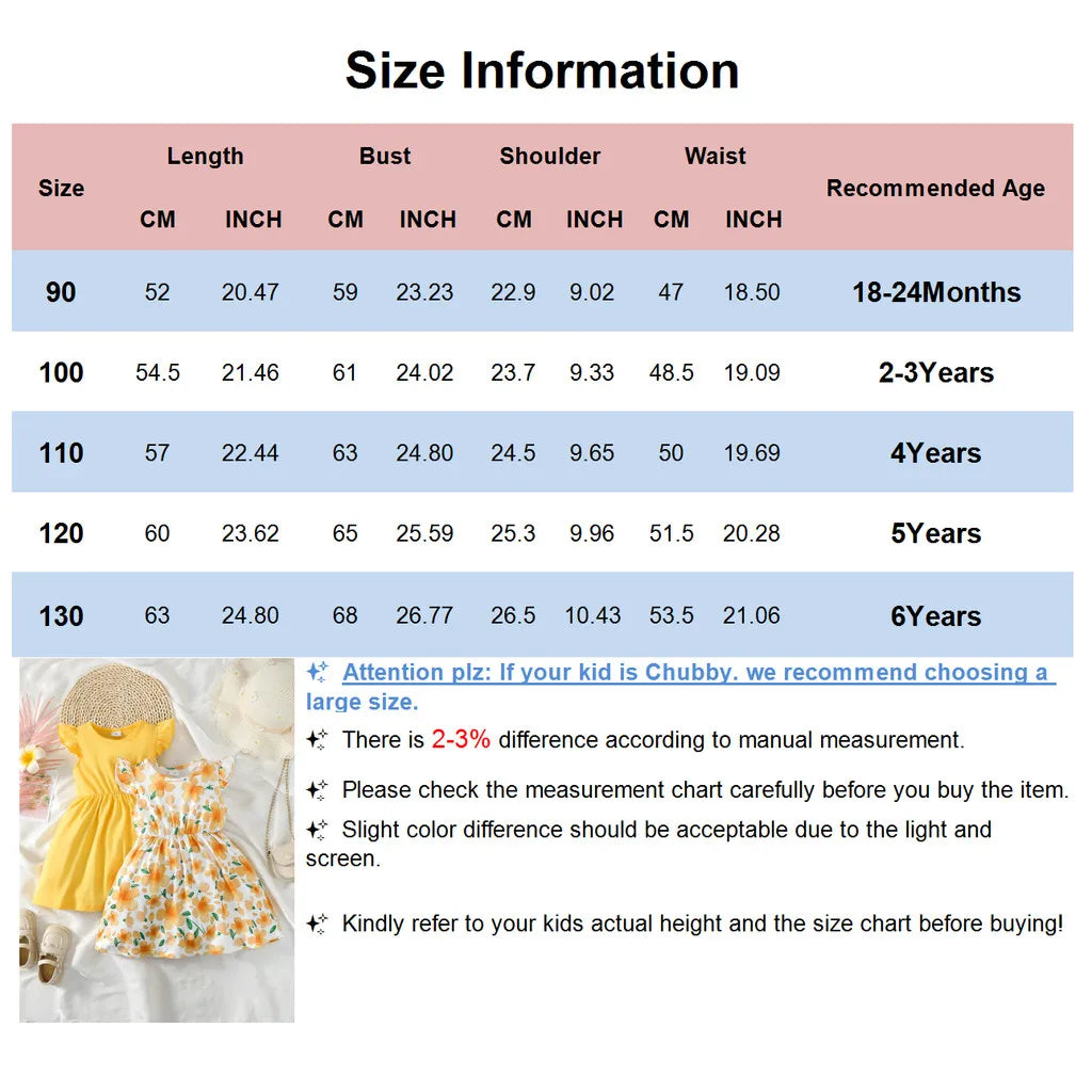 2PCS/Bundle Dress Yellow Sleeved Yellow Sleeveless Floral Dress Rural Style Dress Summer Daily Wear for Child Girl 1-6 Years