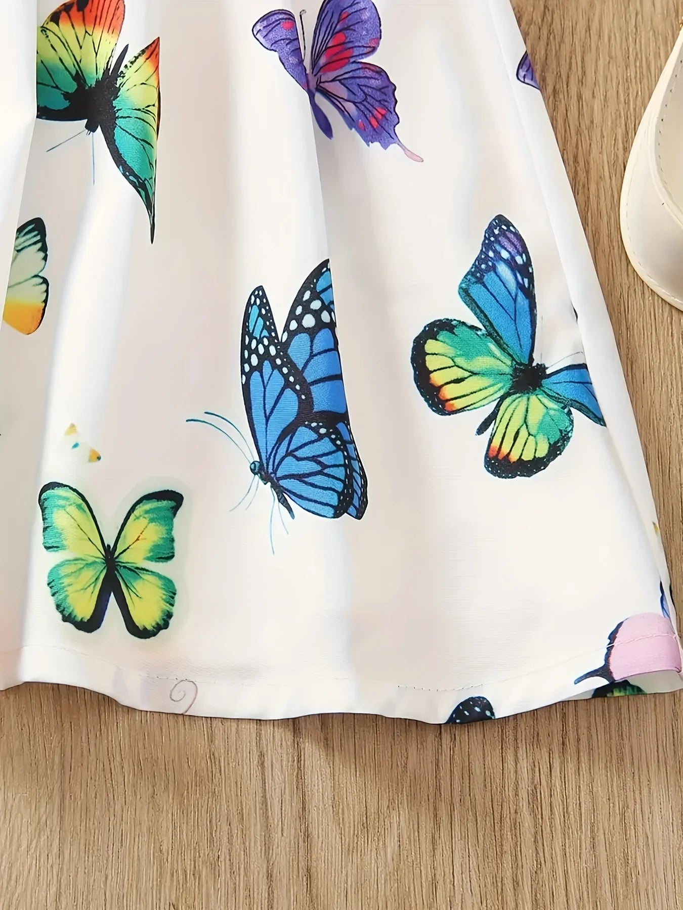 Children's Clothing Girls' Vibrant Butterfly Full Print Dress Suitable for 1-8 Years Old Children's Summer Wear White Colorful Butterfly Skirt