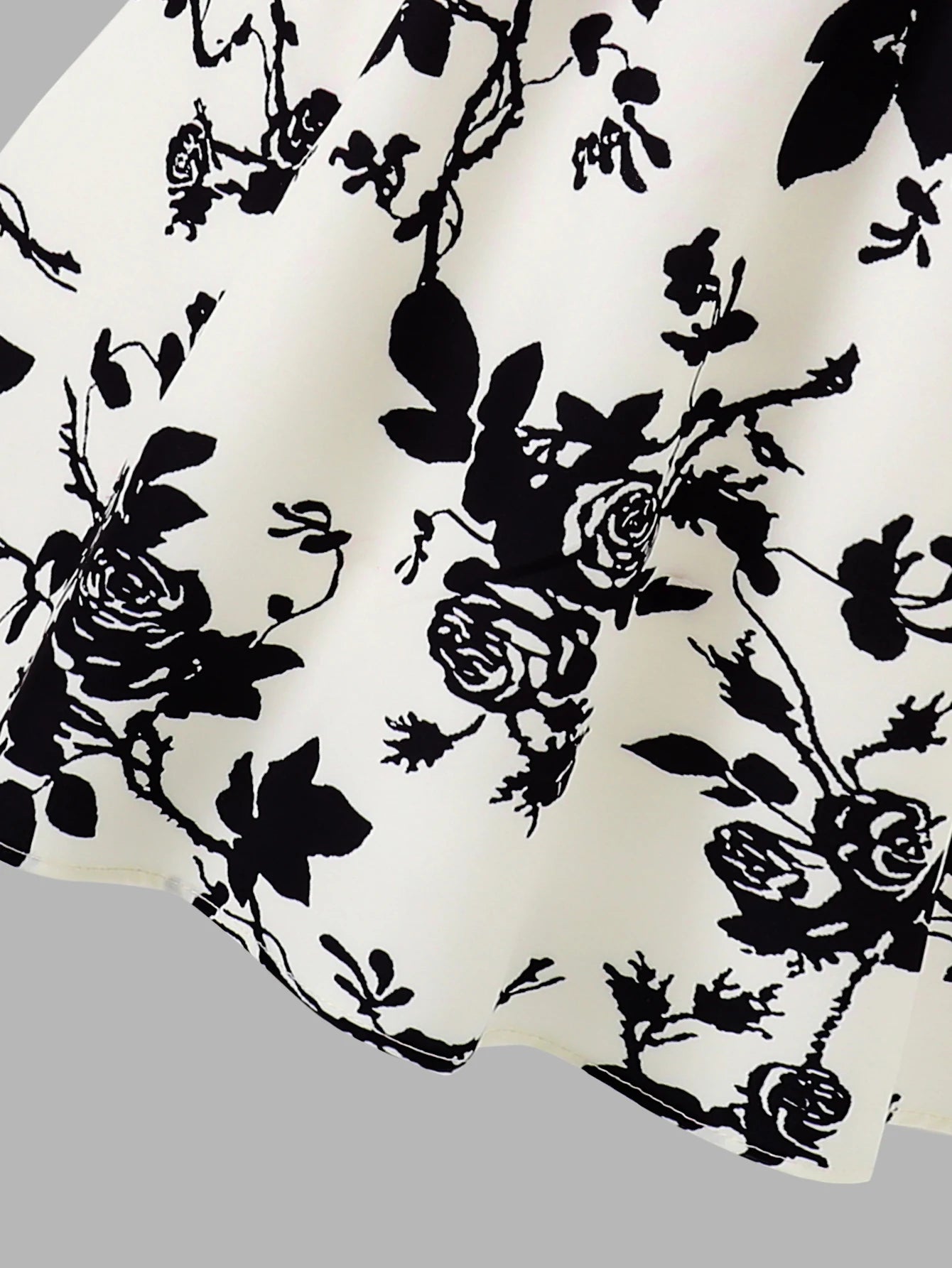 Spring Autumn Girls Elegant Casual Dress Set Black Shawl Short Coat + Ink Painting Rose Print High Waist Pleated Dress