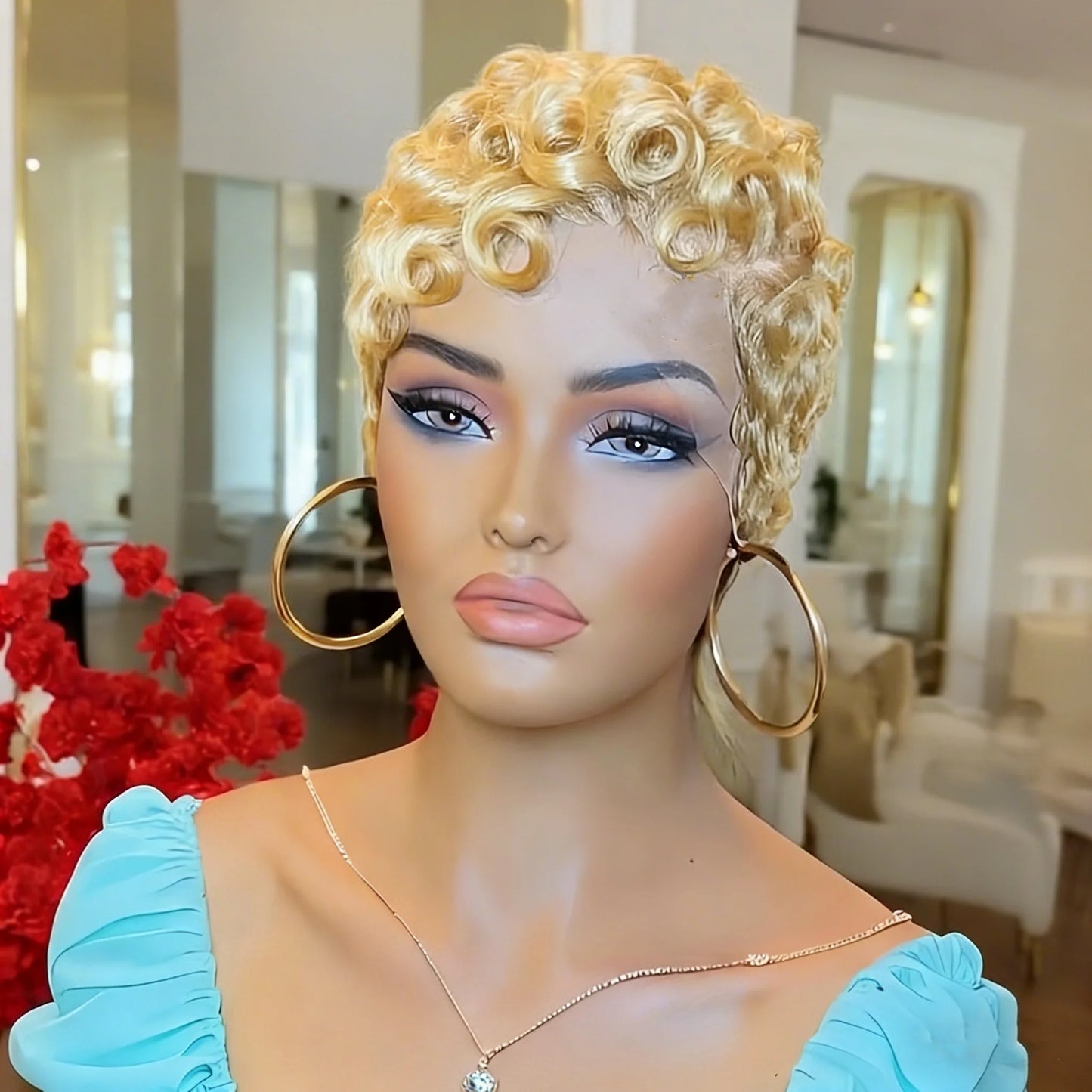 13x4 Lace Front Human Hair Wig for Women Short Layered Pixie Cut with Bangs Natural Black Dark 99J ColorCurly Wavy Hair