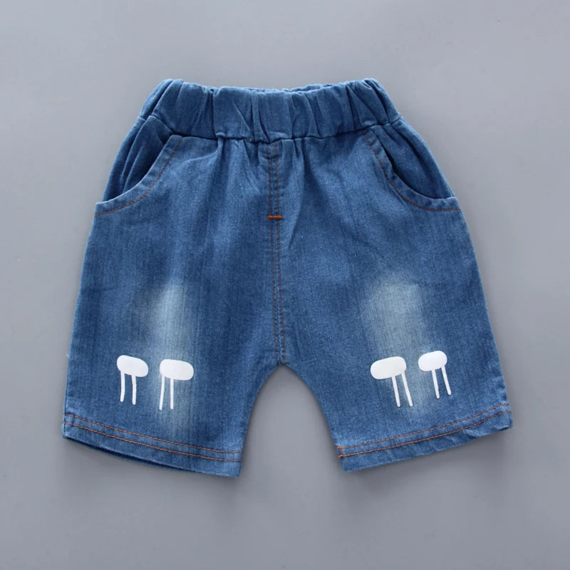 Toddler Kids Baby Boys Shirt Cartoon Tops Denim Shorts Pants Outfits Set Baby Clothes