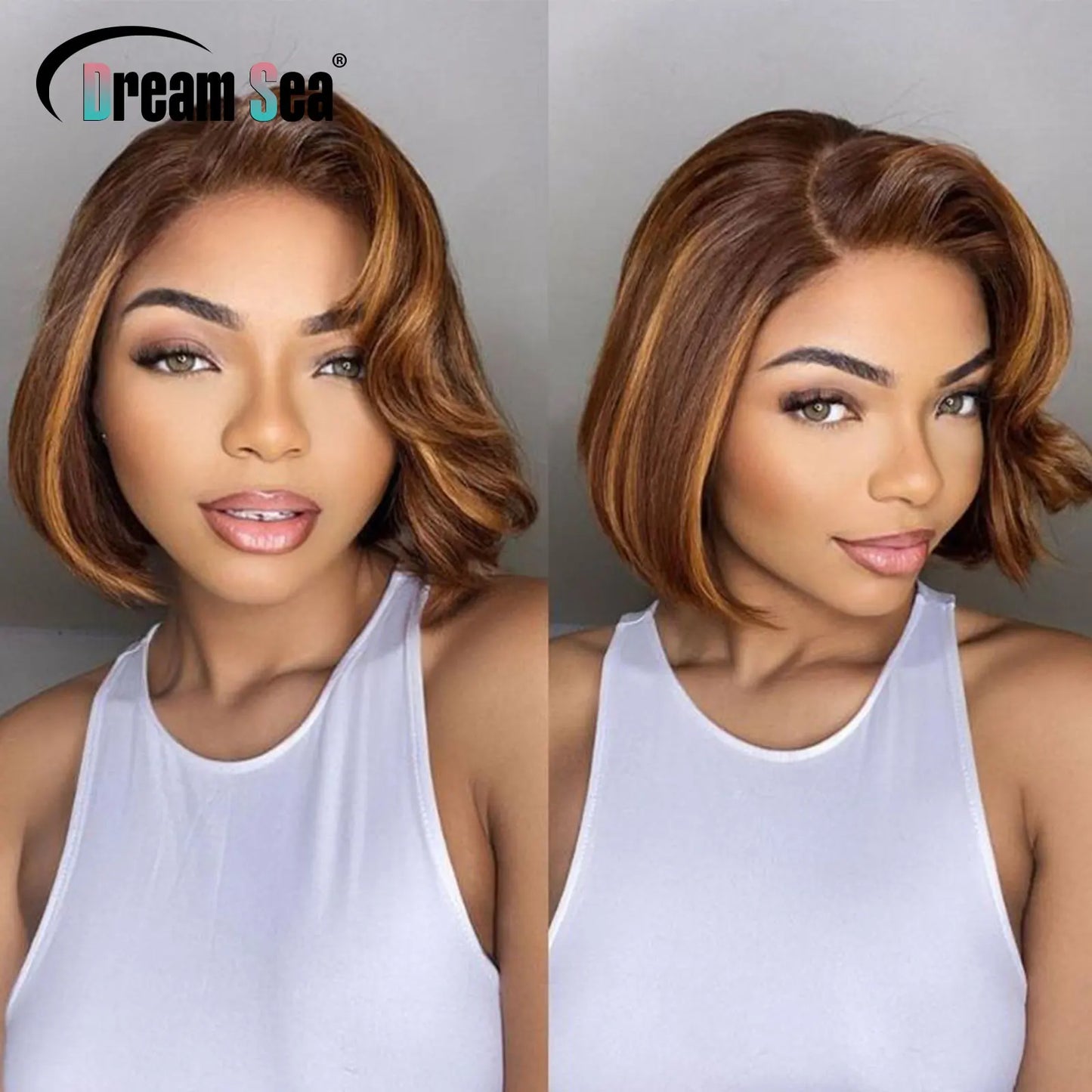Blonde Highlight Short Bob Human Hair Wigs 200 Density Side Part 13x4 Lace Frontal Wig Pixie Cut Brazilian Remy Hair For Women