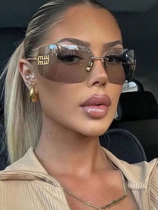 Retro Square Fashion Glasses Unisex Frameless 1 Pair Large Lens Multifunctional Beach Vacation Travel Accessory Stylish Eyewear