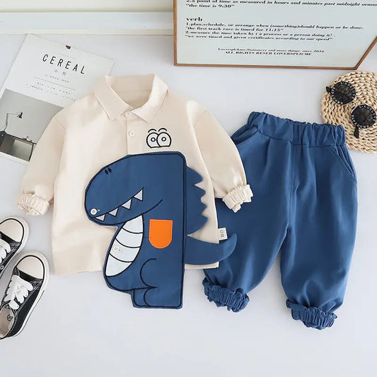 New Spring Kids Clothes Kids Cotton Sport Patchwork Dinosaur Baby Shirt Jeans 2Pcs/Set Children Boys Casual Suit 1 2 3 4 5 Years