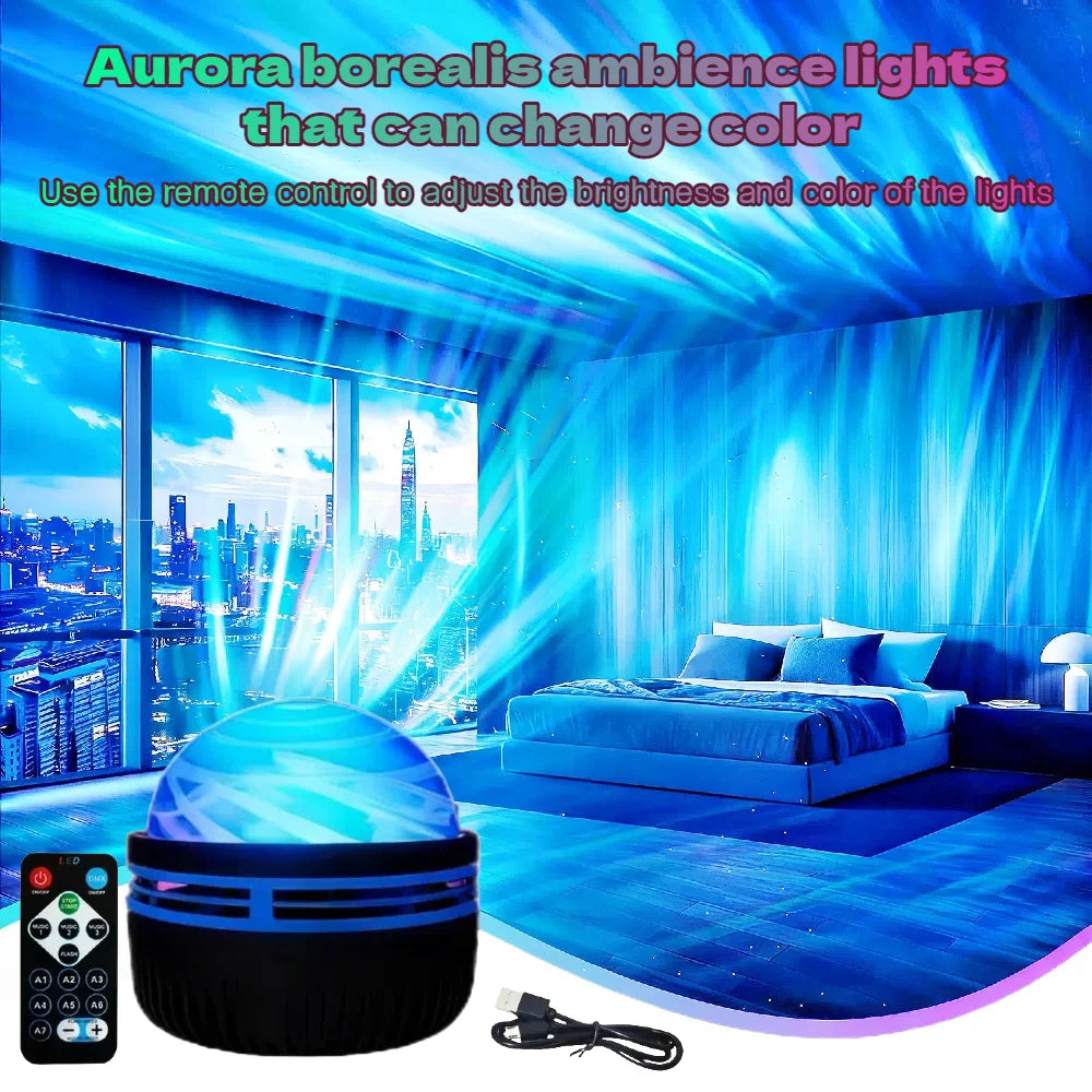 Smart Remote Starry Galaxy Projector - Auto Rotating LED Aurora Lamp