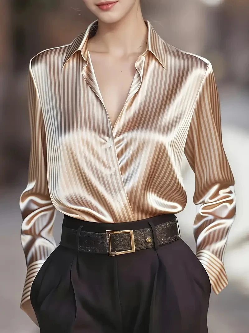 Autumn French design sense retro striped niche long-sleeved shirt for women