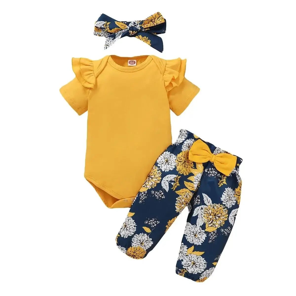 Baby Girls Clothing Set Short Sleeve Bodysuit +Floral Pants with Bow + Headband 3PCS Outfits Toddler Baby Girl Clothing