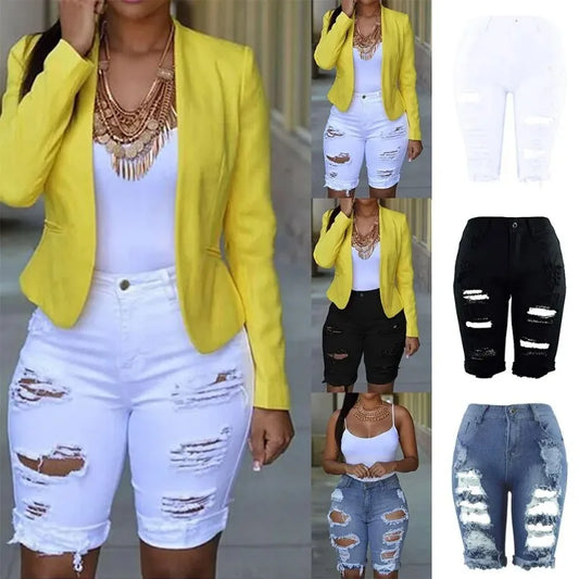 Denim Shorts Women Plus Size Destroyed Hole