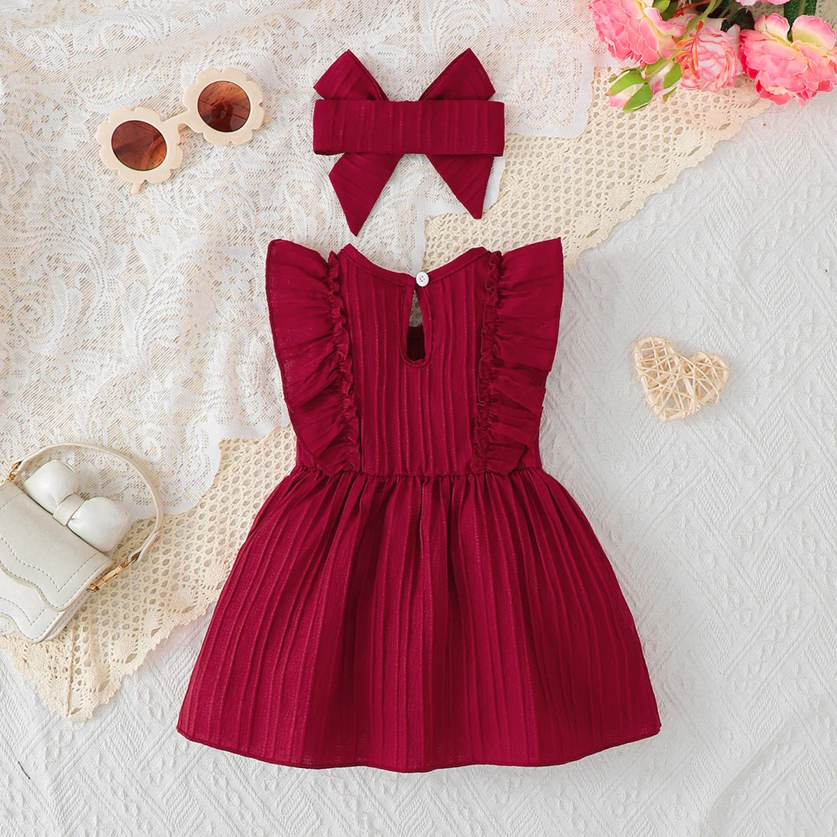 Baby girl's Sleeveless Dress Solid color Ruffled edges