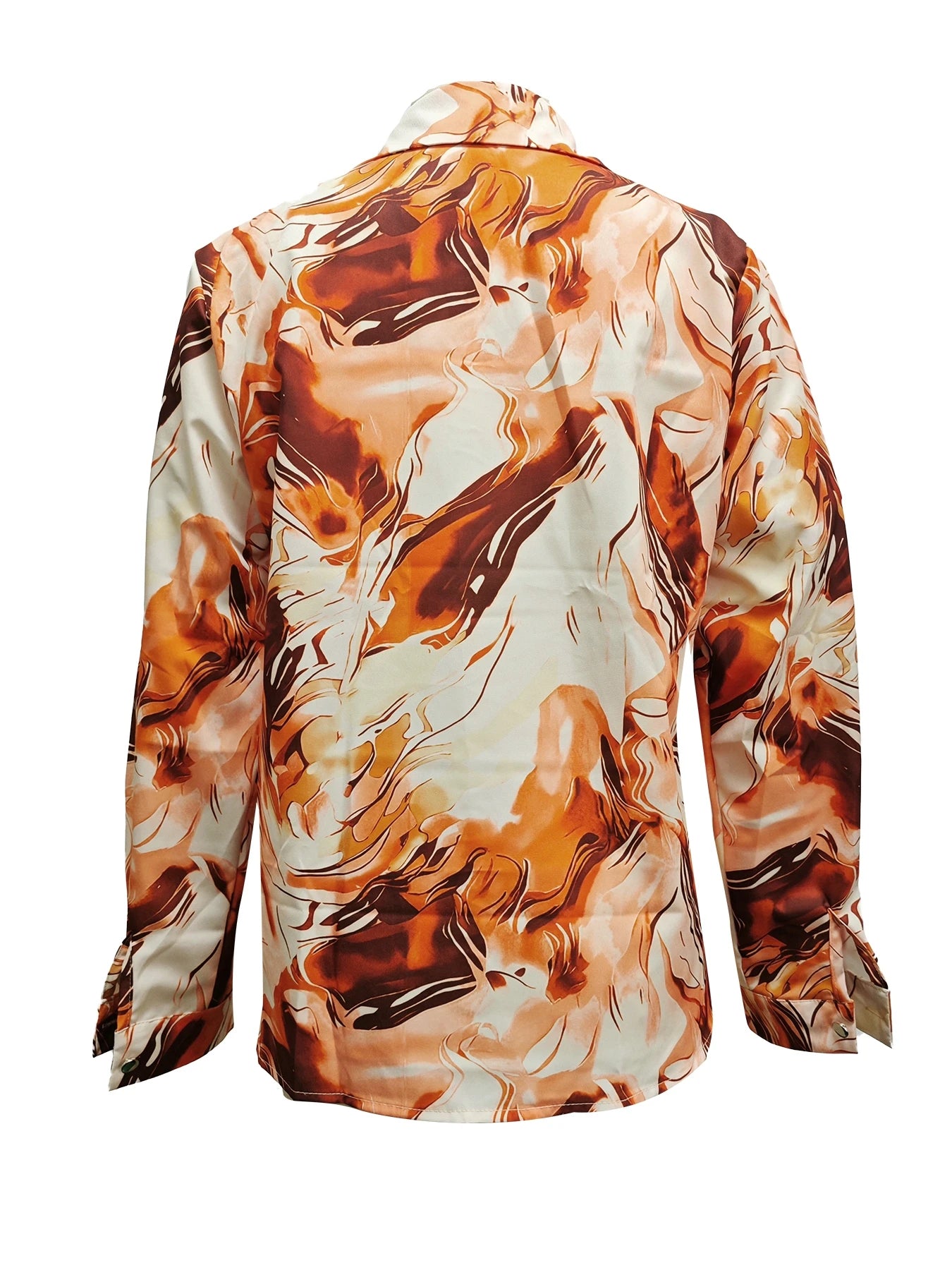 Women Print V-Neck Button Long Sleeve Shirt Loose Casual Holiday Tops Blouse