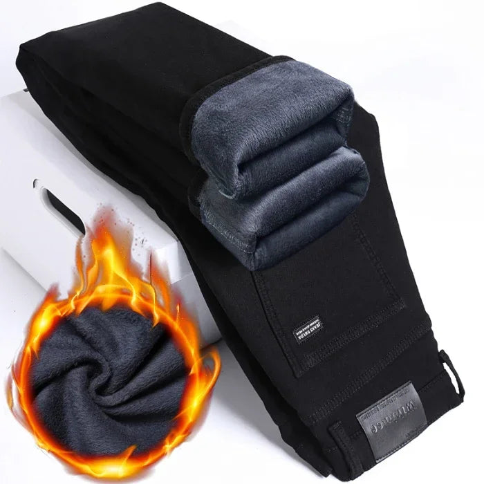 Wthinlee Brand Brushed Jeans  Winter Jeans Men Slim Fit Stretch Thick Velvet Pants Warm Jeans Casual Fleece Trousers Male