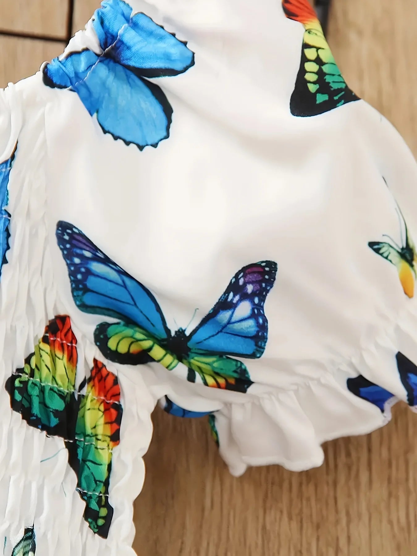 Children's Clothing Girls' Vibrant Butterfly Full Print Dress Suitable for 1-8 Years Old Children's Summer Wear White Colorful Butterfly Skirt