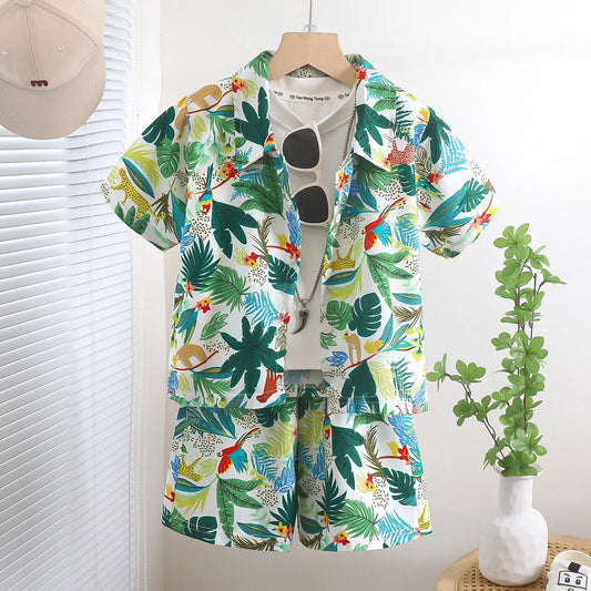 Somenie Boys Summer Shirt Set Clothes Infant Vacation Style Thin Short Sleeve + Shorts 2 Piece Kids Clothes Trend 2025
