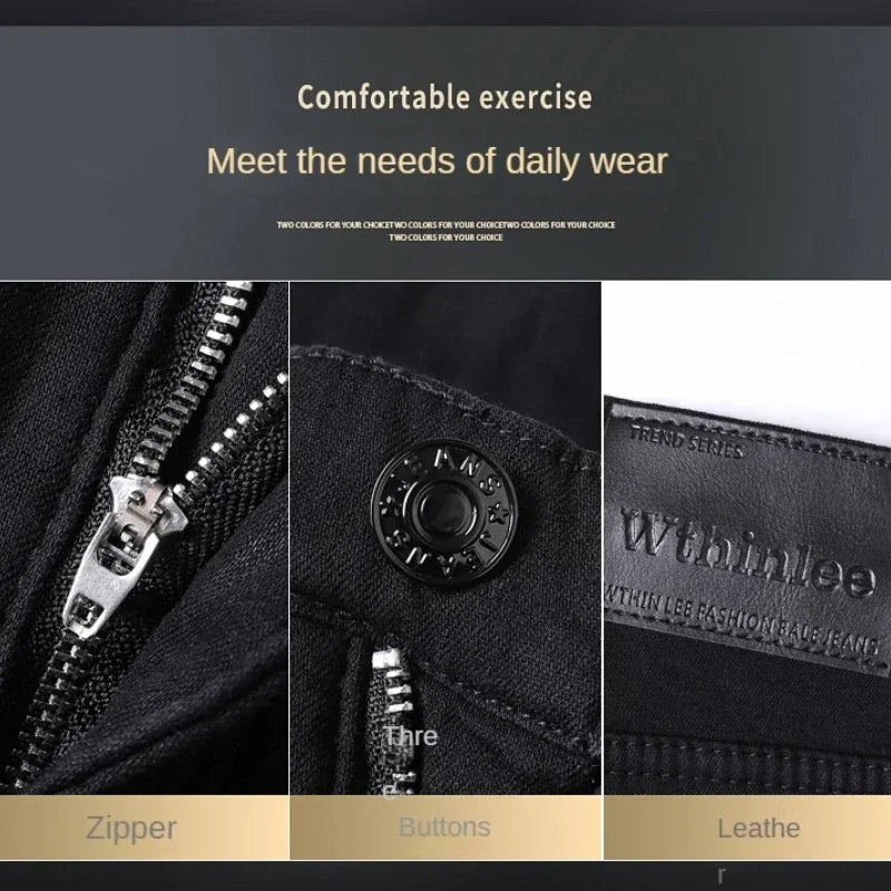 Wthinlee Brand Brushed Jeans  Winter Jeans Men Slim Fit Stretch Thick Velvet Pants Warm Jeans Casual Fleece Trousers Male
