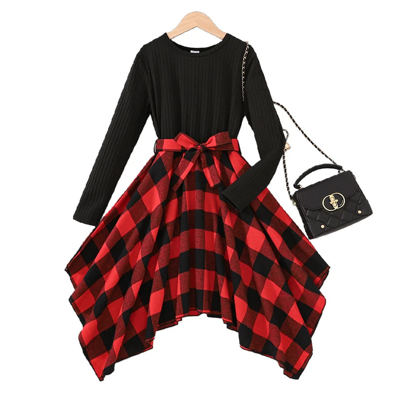 Autumn And Winter Women's And Children's Casual Fashion Elegant Irregular Skirt Long Sleeved Dress