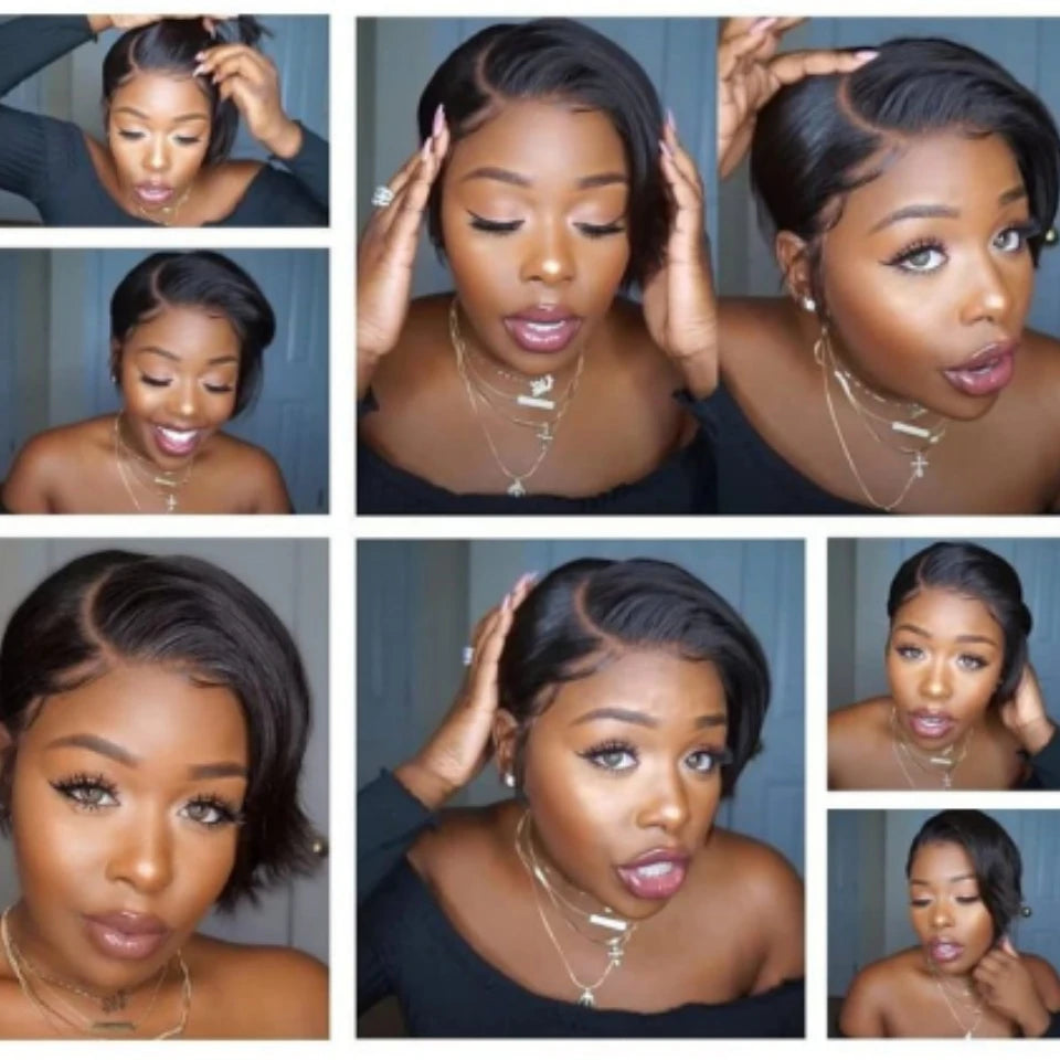 Side Part Wig 13X4 Lace Frontal Wigs Short Wigs for Black Women Human Hair Pixie Cut Wig Lace Front Human Hair Wigs Pre Plucked