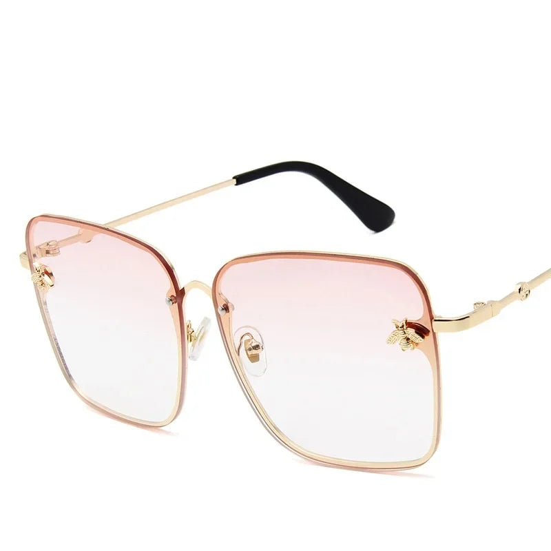 2024 New Fashion Lady Oversized Rimless Square Bee Sunglasses Women Men Small Glasses Gradient Sun Glasses Female UV400