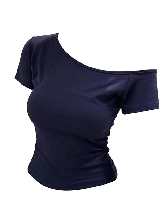 Short sleeve T shirt One shoulder Female Sexy
