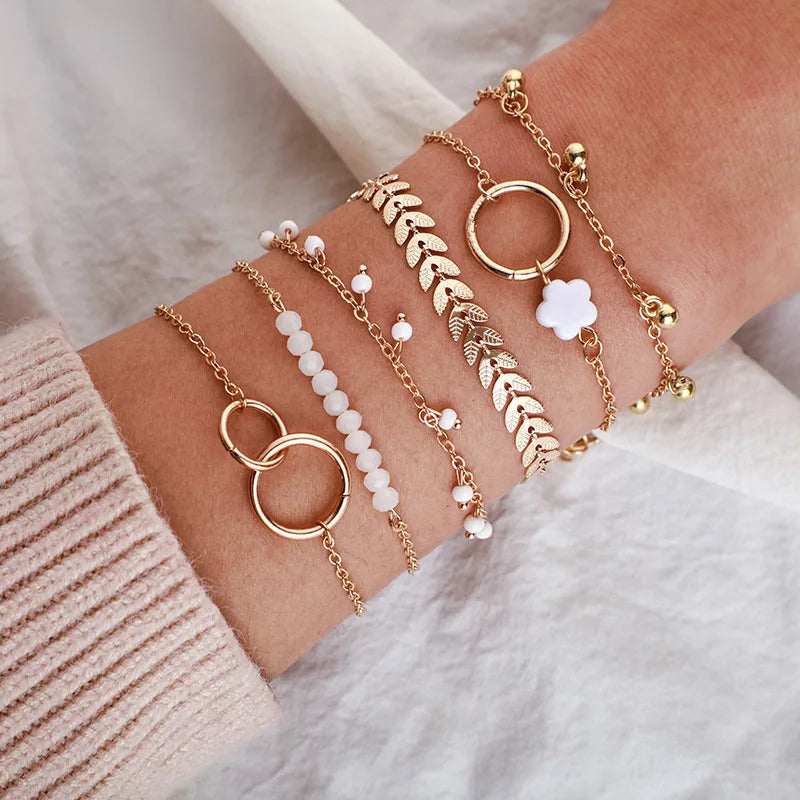4pcs Punk Curb Cuban Chain Bracelets Set for Women Simple Thick Gold Color Charm Bracelets Fashion Jewelry Accessories New