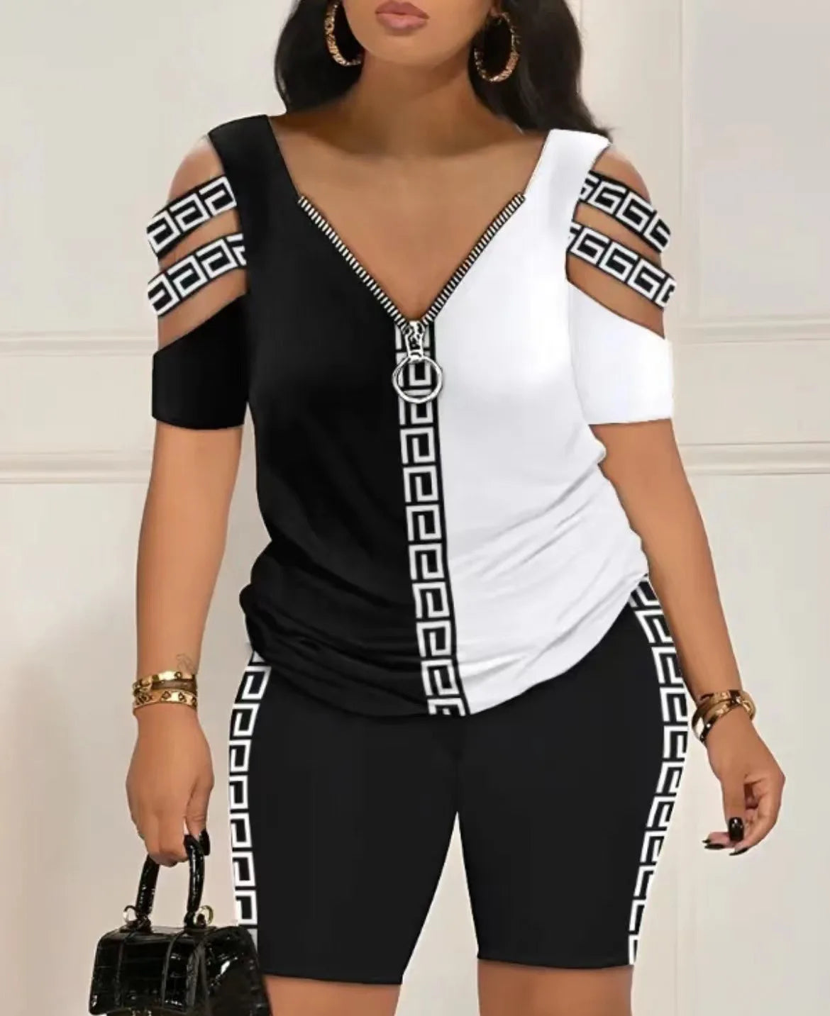 Summer Casual Loose Print T Shirts Two Piece Set For Women