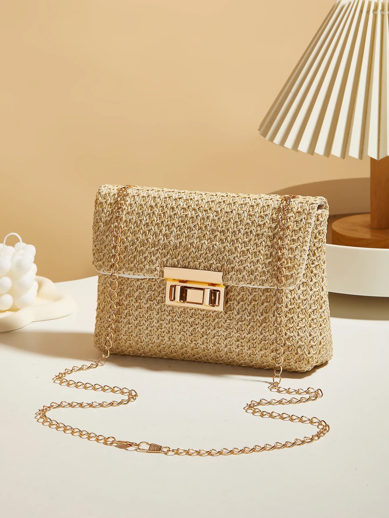 Fashion crossbody bag Korean version trendy grass woven women's bag lock closure simple small square bag
