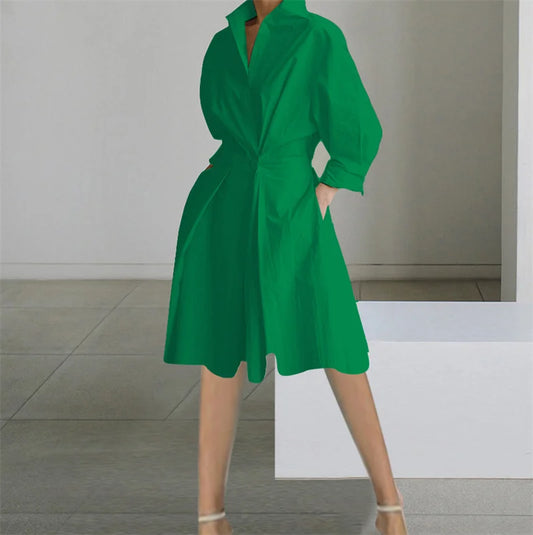 Printed Dresses Women Autumn V-neck Long Sleeved Shirts Fashions Office Lady Pockets Commute Dress 2023 New Robe Vestidos Femme