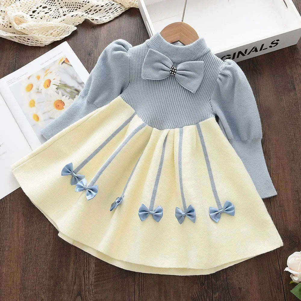 Bear Leader Sweet Girl Princess Sweater Dress Autumn Knitted Long Sleeve Clothes Winter Baby Dress Kids Clothes Girls Vestido