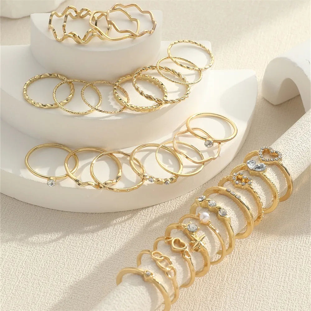 28Pcs Bohemian Geometric Knuckle Rings Set For Women Gold Silver Color Finger Ring Girls Fashion Party Jewelry Accessories