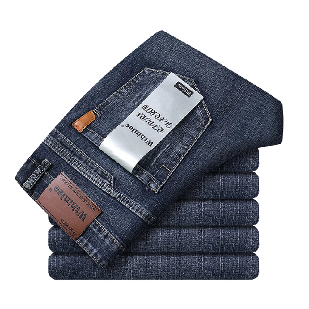 Wthinlee Business Men Jeans Casual Straight Stretch Fashion Classic Blue Black Work Denim Trousers Spring Summer Brand Clothing