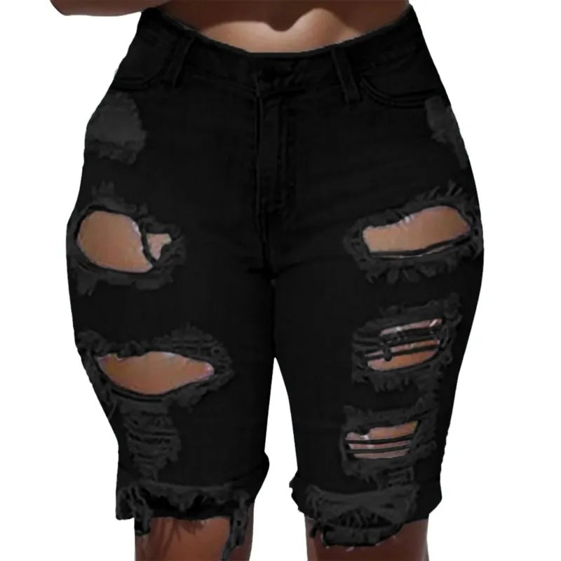 Denim Shorts Women Plus Size Destroyed Hole