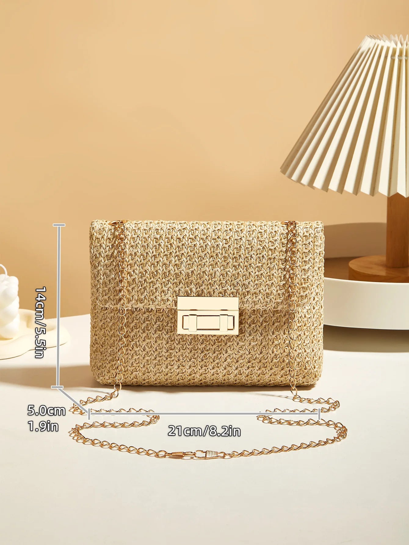 Fashion crossbody bag Korean version trendy grass woven women's bag lock closure simple small square bag