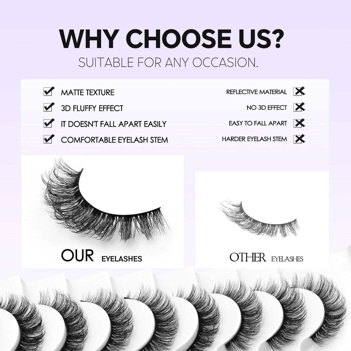 VELTRINAY False Lashes Cat Eye Eyelashes Faux Mink Fluffy Lashes Wispy Fake Eyelashes Thick Strips Lashes Makeup