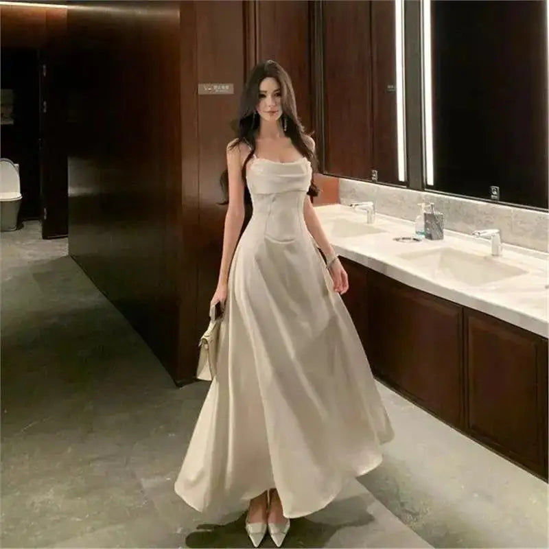 Pure Desire Spring Summer Women's Dr Wind Prure Pleat Design Strapl A-Line Long Skirt Slimming Effect No Sve