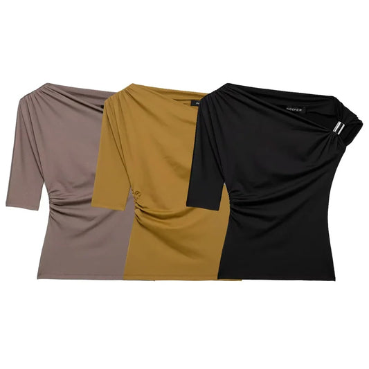 Top Summer Tight Plain T-Shirts Stylish Short Sleeve Black Blouse