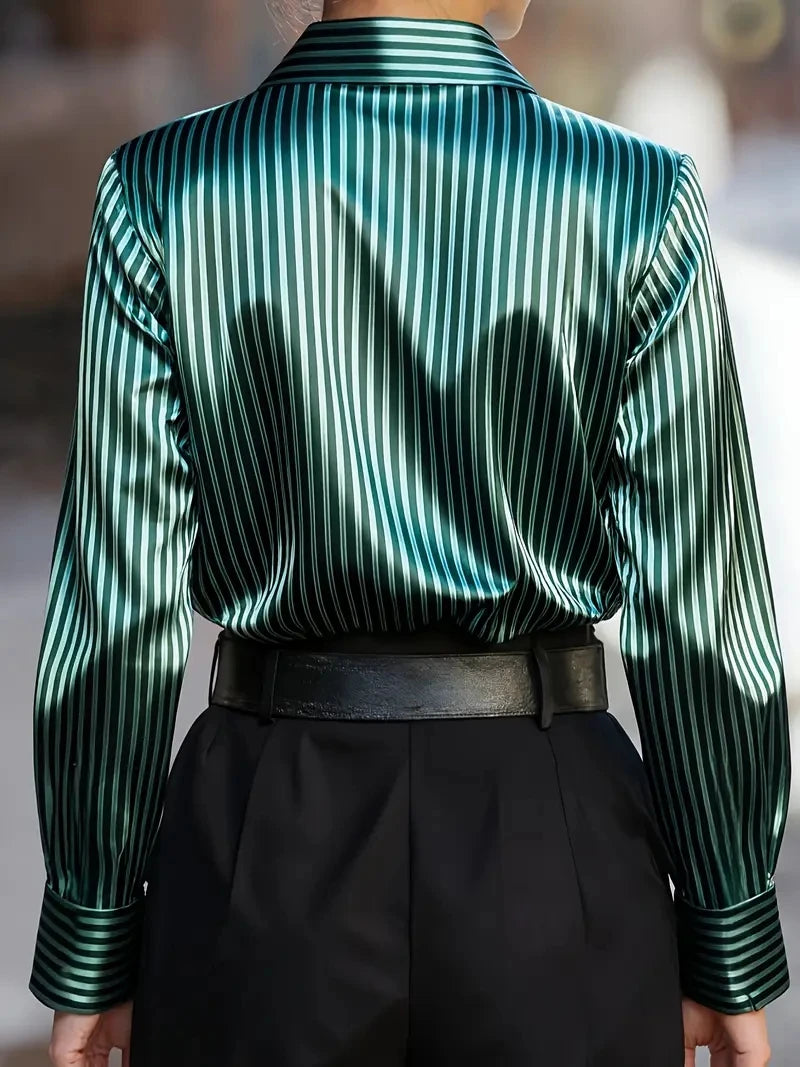 Autumn French design sense retro striped niche long-sleeved shirt for women