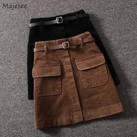 Mini Skirts Women Corduroy  Vintage