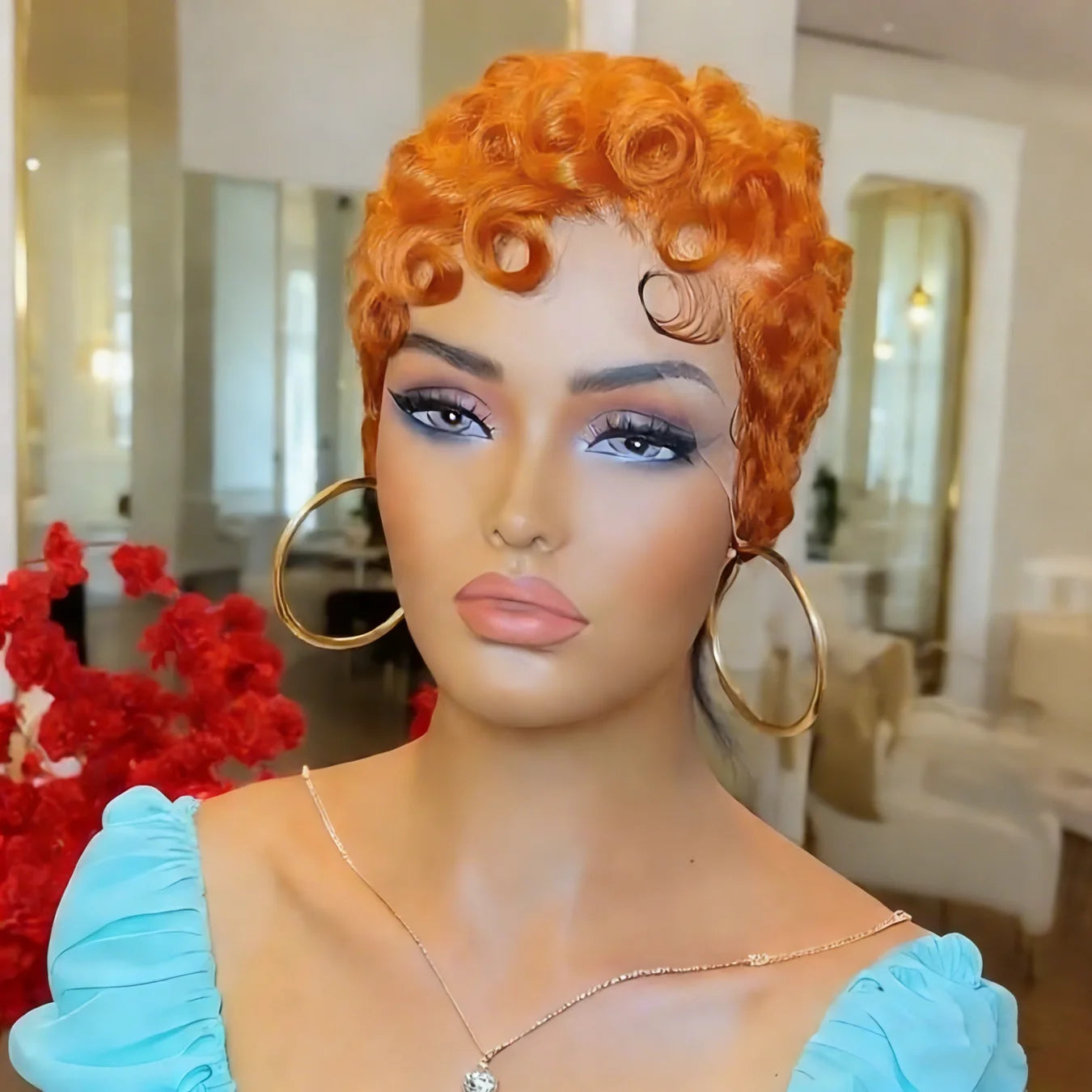 13x4 Lace Front Human Hair Wig for Women Short Layered Pixie Cut with Bangs Natural Black Dark 99J ColorCurly Wavy Hair
