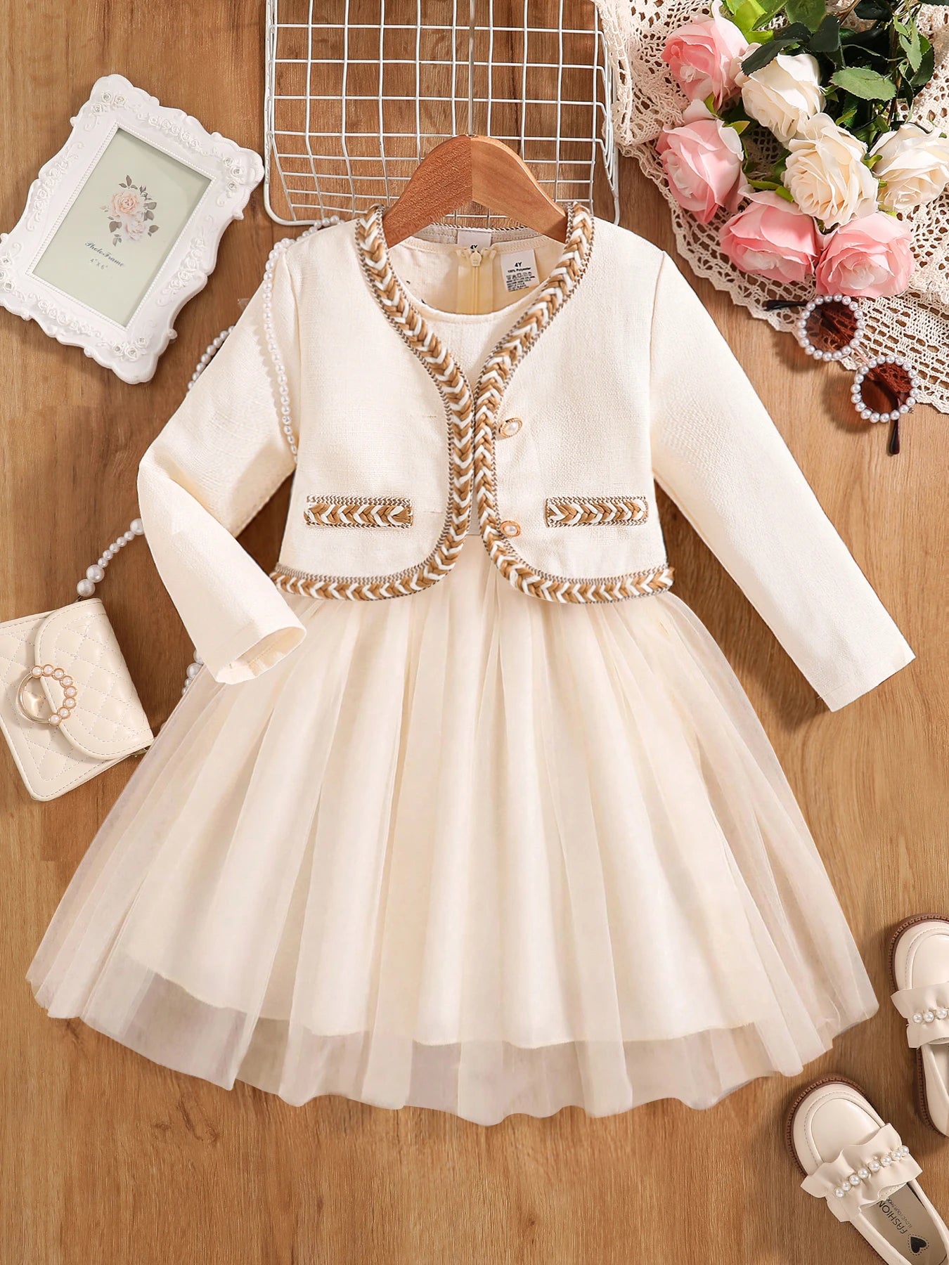 Girls' autumn fashion cute new dress, fluffy princess dress - white