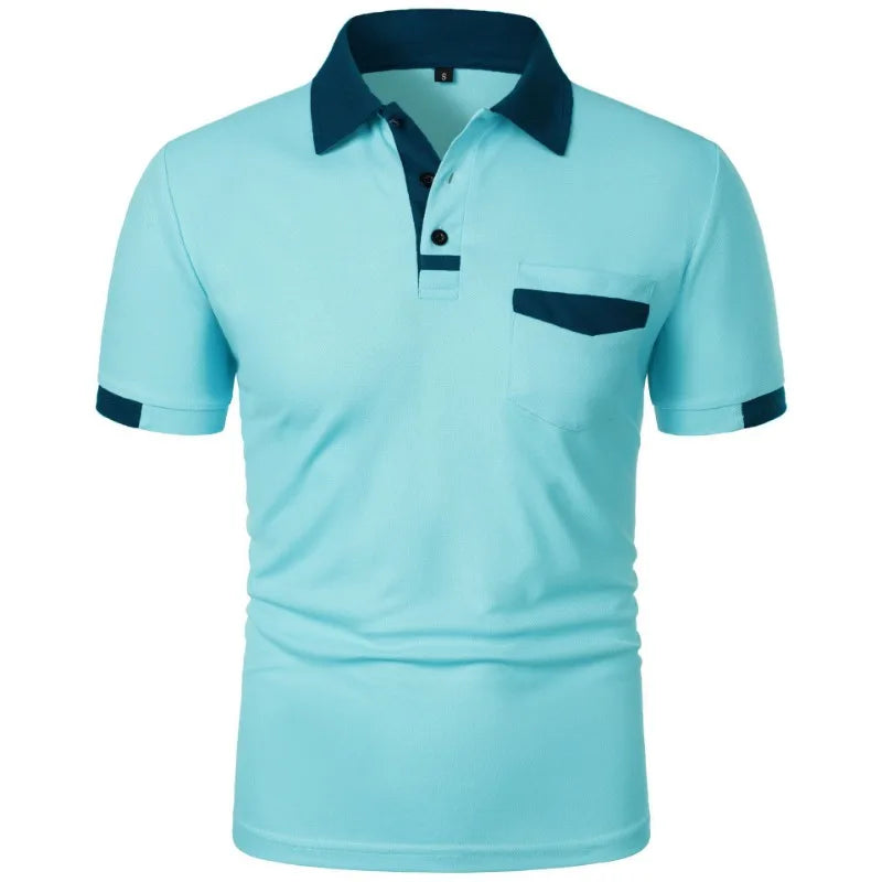 New Men's Short Sleeve T Shirts Solid Color Polo Shirt with Pockets Breathable Loose Basic Shirts for Men Lightweight Tops