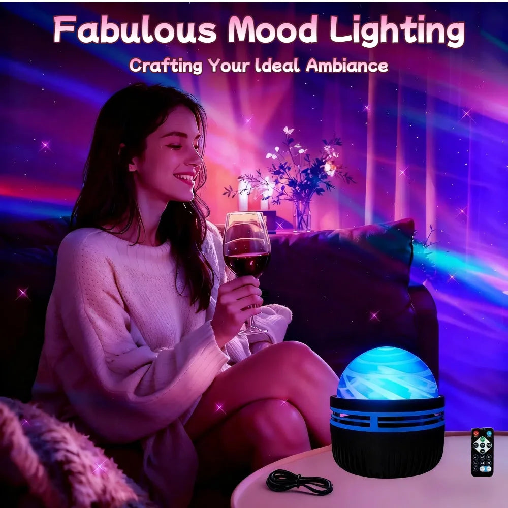 Smart Remote Starry Galaxy Projector - Auto Rotating LED Aurora Lamp