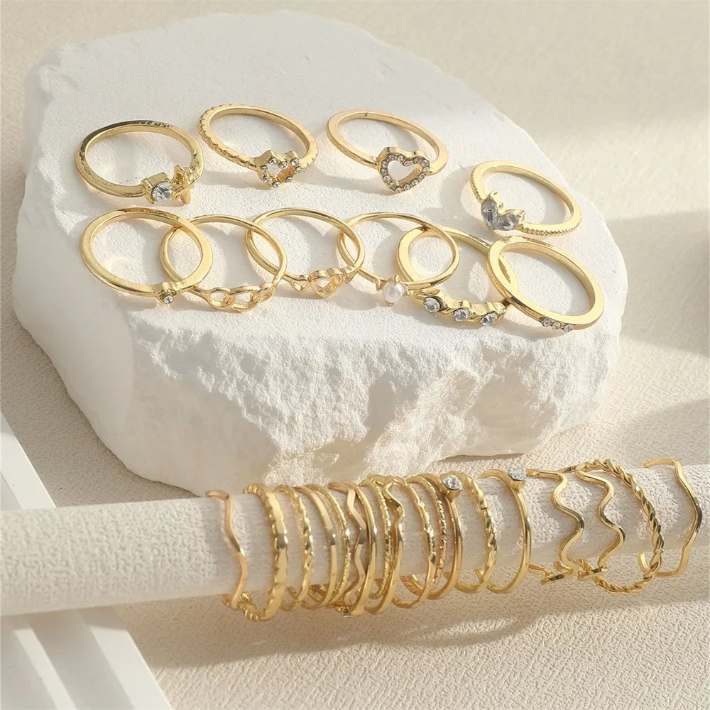28Pcs Bohemian Geometric Knuckle Rings Set For Women Gold Silver Color Finger Ring Girls Fashion Party Jewelry Accessories