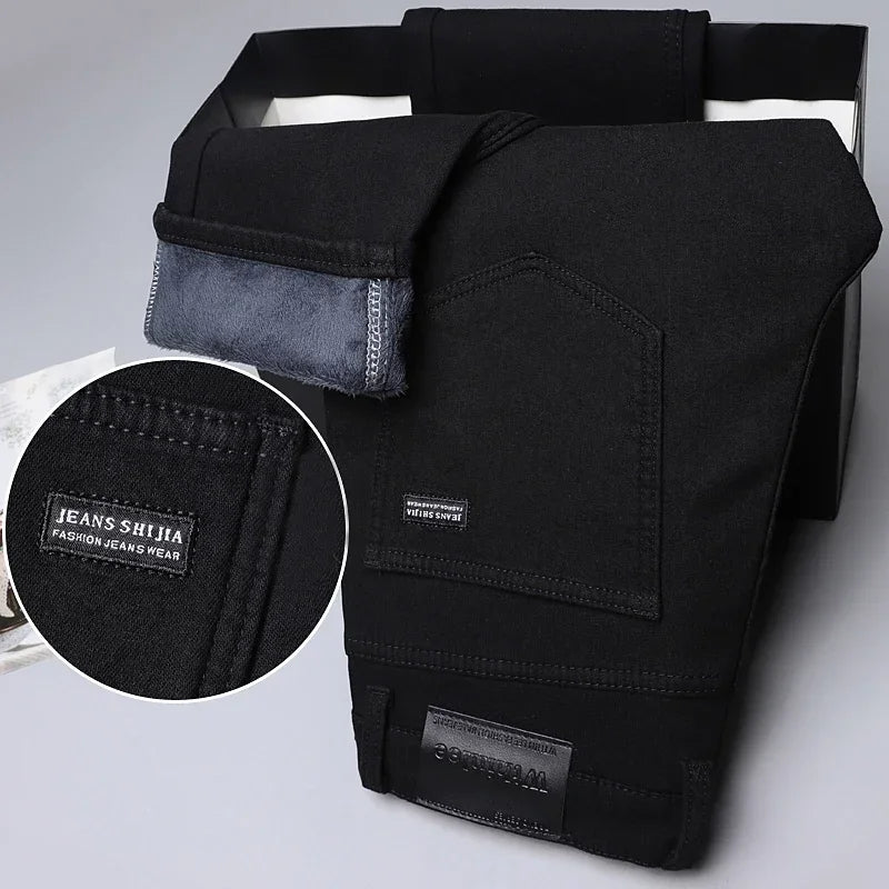 Wthinlee Brand Brushed Jeans  Winter Jeans Men Slim Fit Stretch Thick Velvet Pants Warm Jeans Casual Fleece Trousers Male
