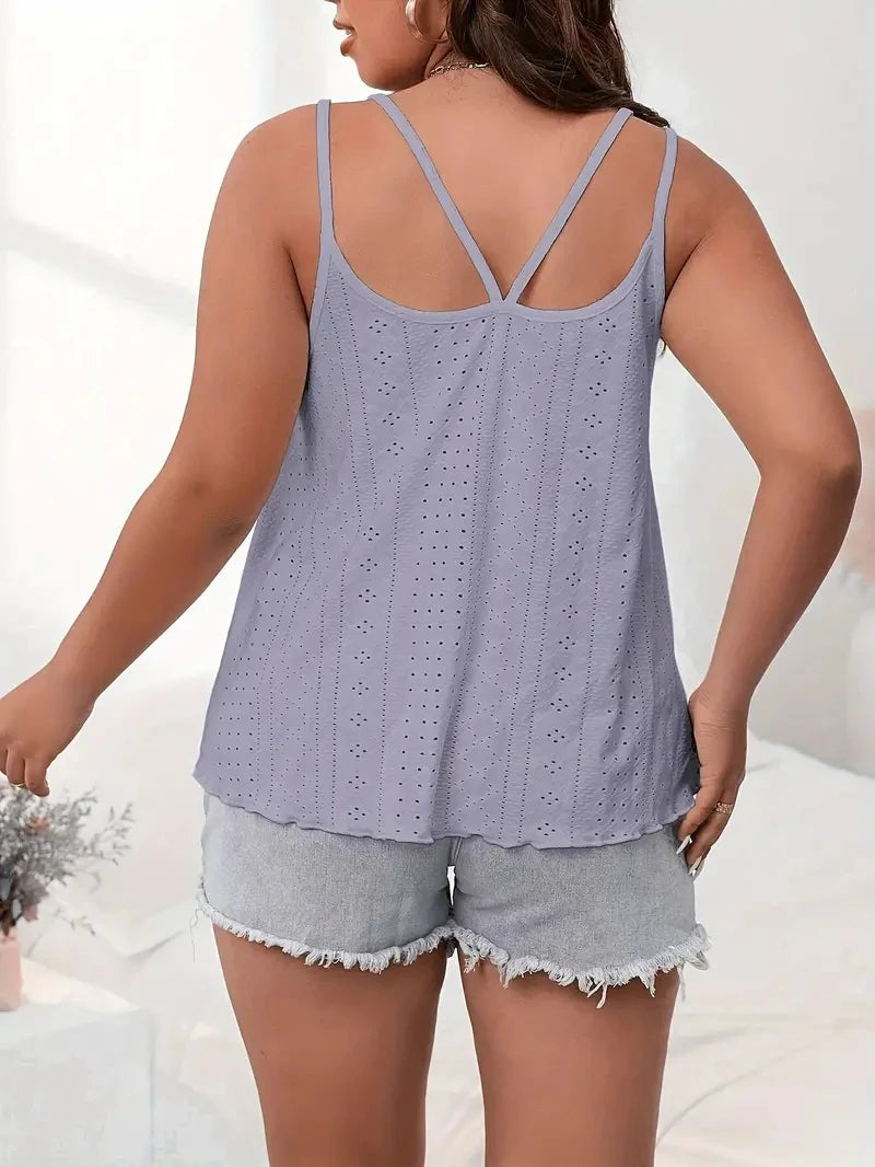 Dual Strap Cami Top with Breathable Crew Neck - Effortlessly Chic Summer Style for Curvy Women