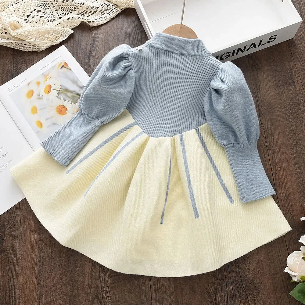 Bear Leader Sweet Girl Princess Sweater Dress Autumn Knitted Long Sleeve Clothes Winter Baby Dress Kids Clothes Girls Vestido